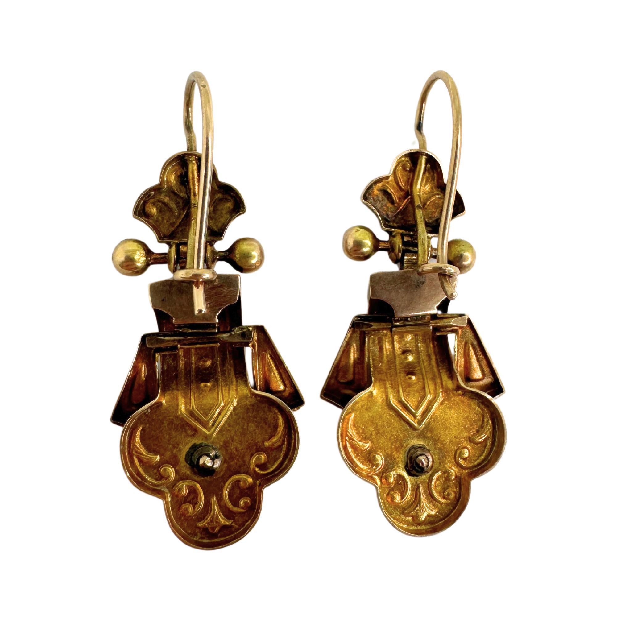 14k viktorianische Taille D'epargne-Ohrringe (Viktorianisch)