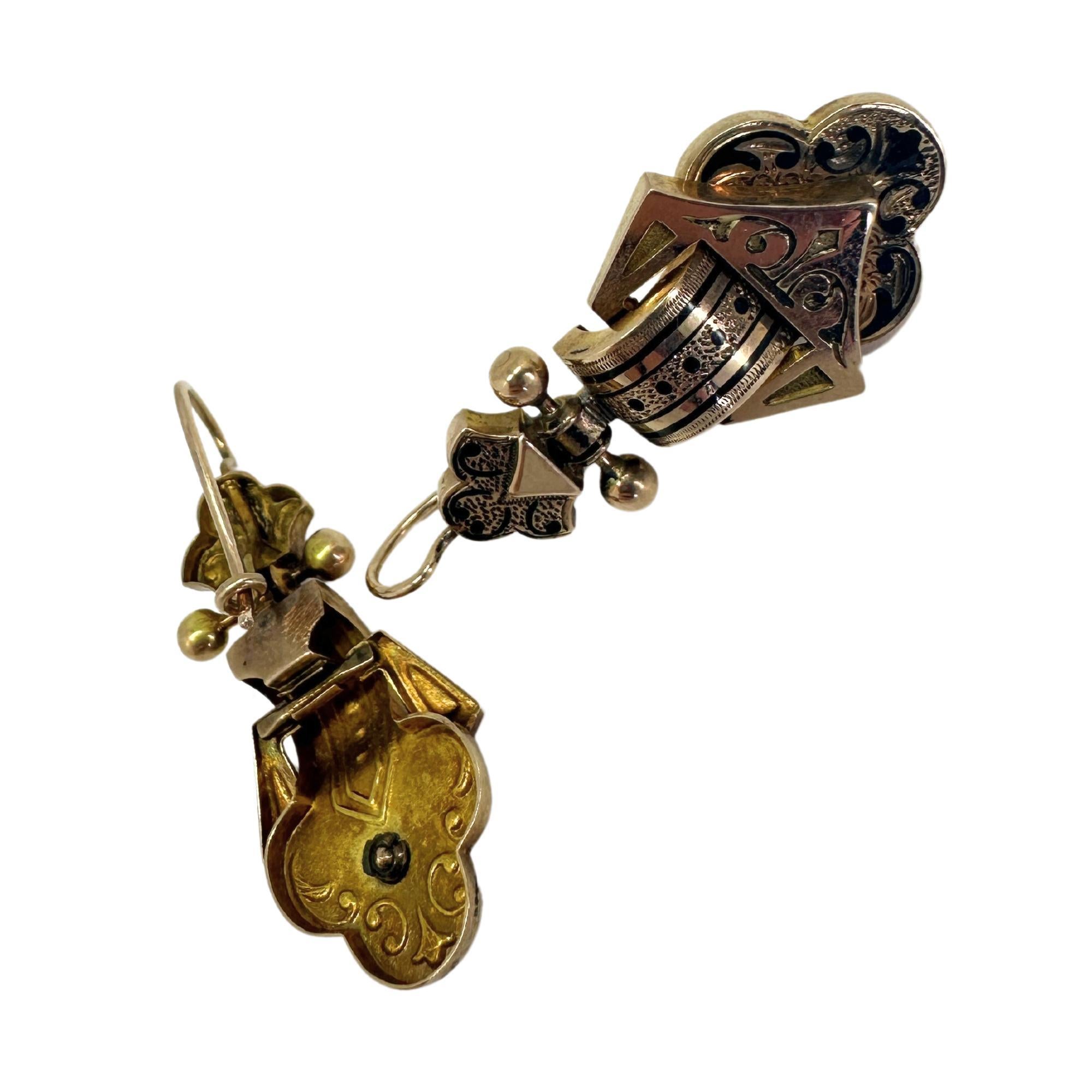 14k viktorianische Taille D'epargne-Ohrringe im Zustand „Gut“ in New York, NY