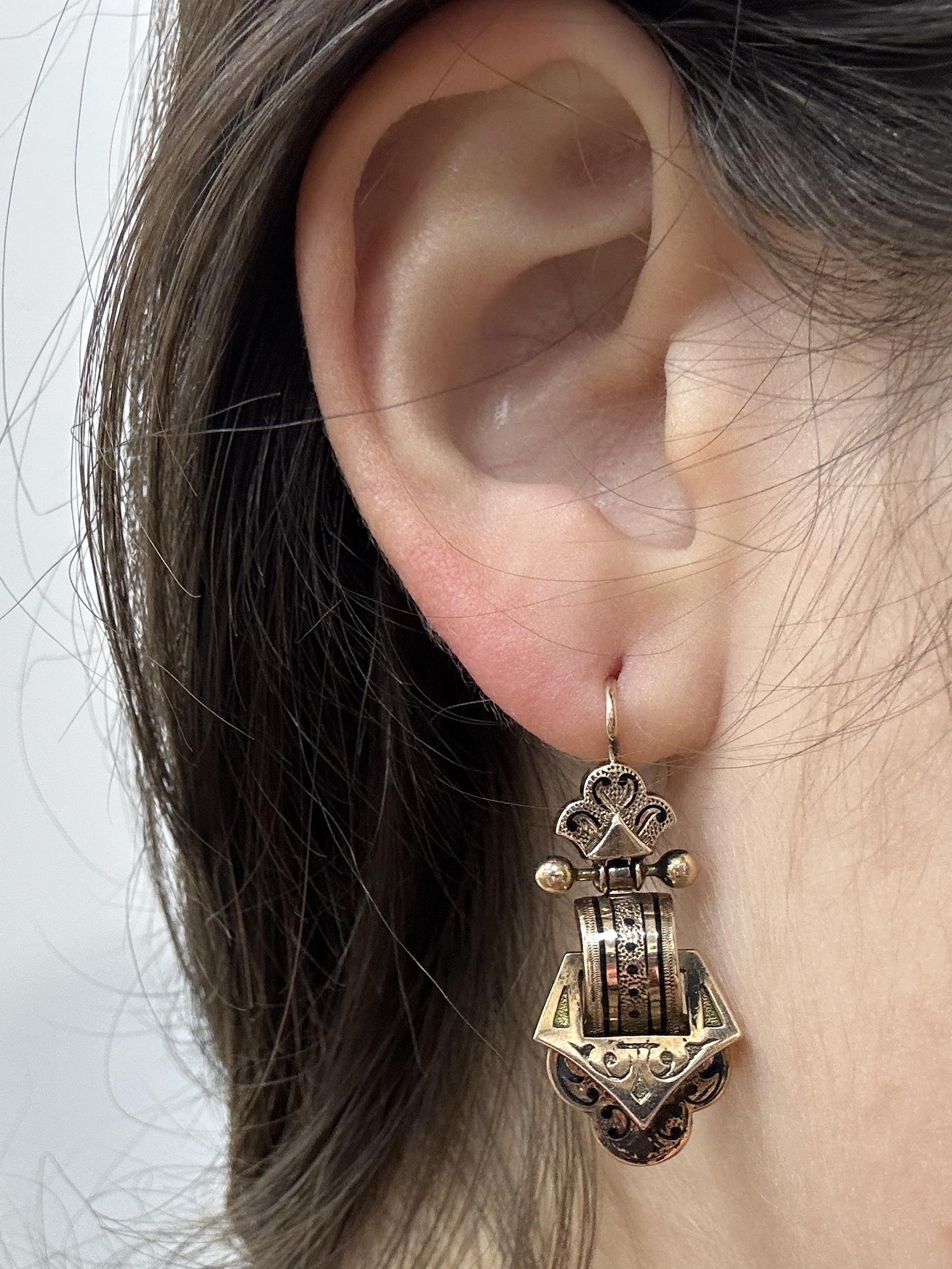 14k viktorianische Taille D'epargne-Ohrringe 2