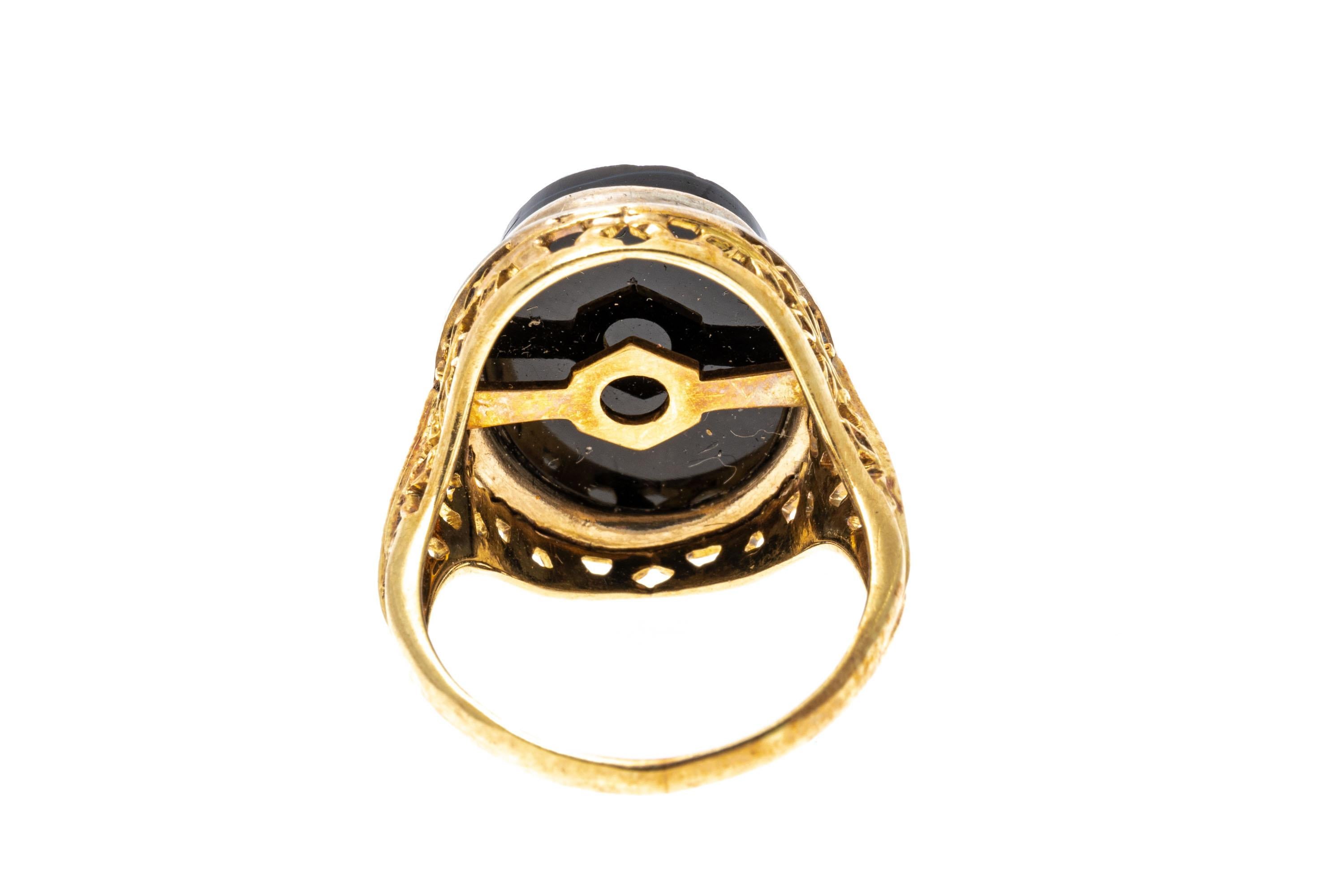 14k Vintage Schwarzer und weißer filigraner Chalcedon-Ring mit Kamee (Viktorianisch) im Angebot