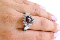 14 Karat Vintage Diamond and Garnet Ladies White Gold Ring
