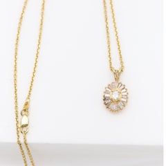 14k Pendentif diamant vintage ovale et baguette Diamants naturels Or massif