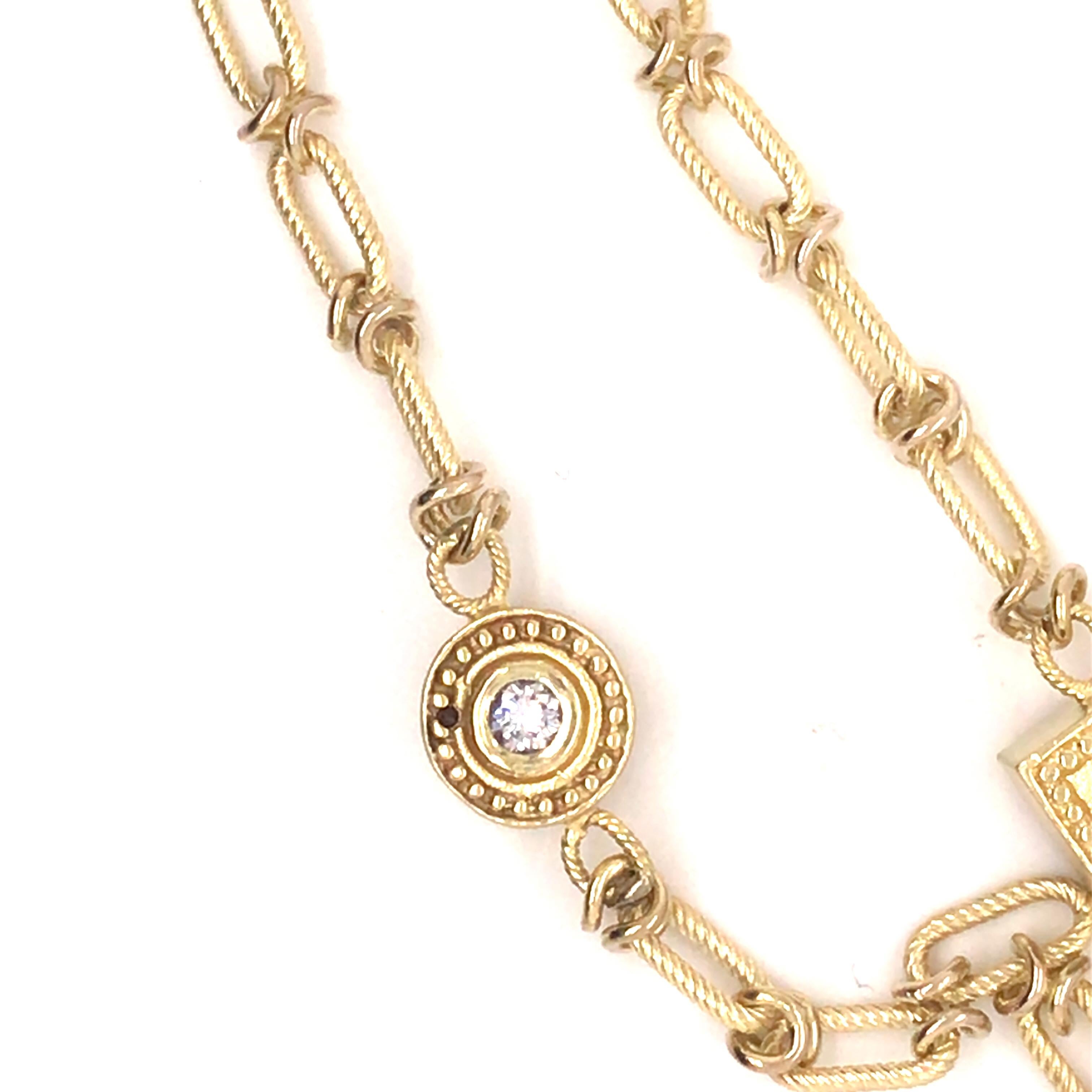 Round Cut 14K Vintage Diamond Station Chain Necklace Yellow Gold For Sale