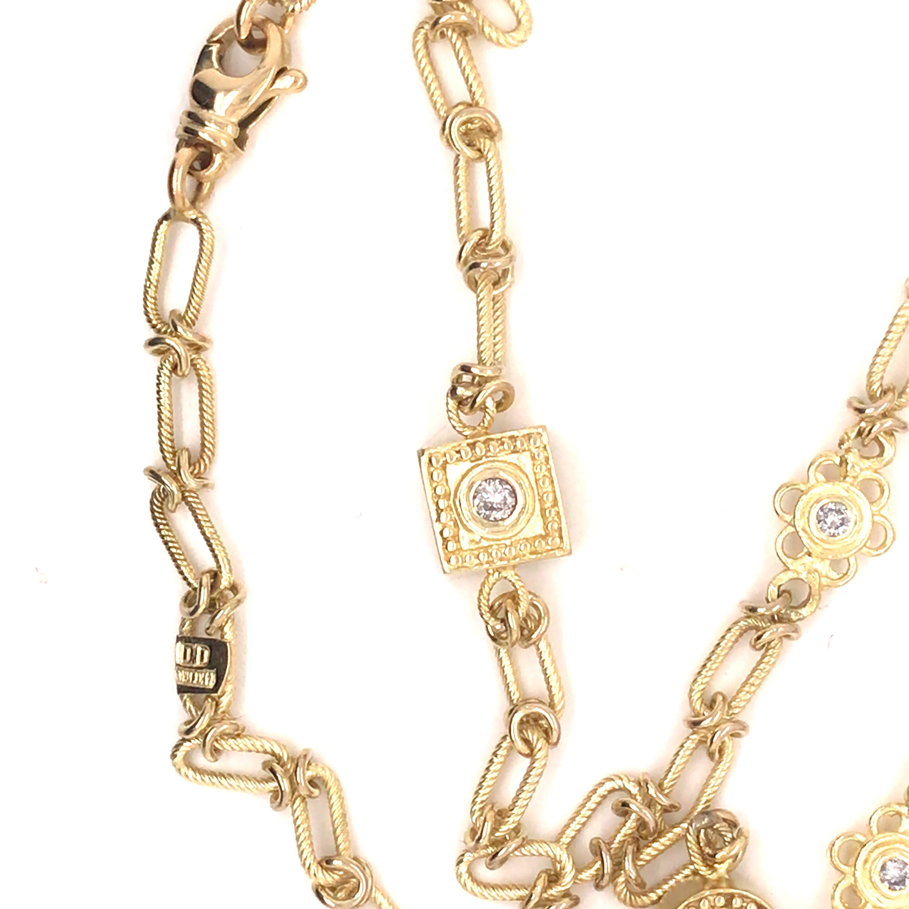14K Vintage Diamond Station Chain Necklace Yellow Gold In Good Condition For Sale In Boca Raton, FL