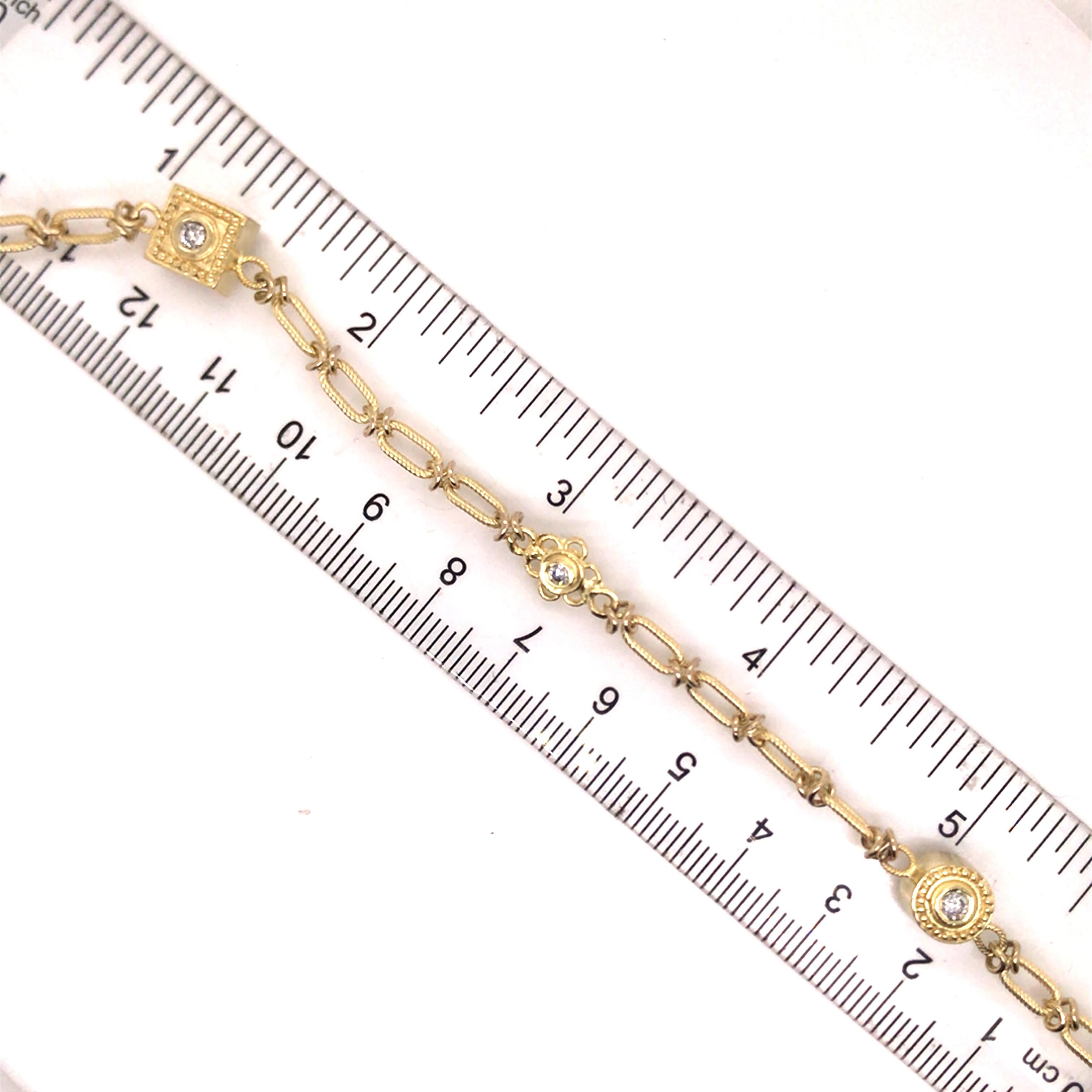 Women's 14K Vintage Diamond Station Chain Necklace Yellow Gold For Sale
