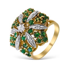 14 Karat Vintage Emerald and Diamond Ladies Ring