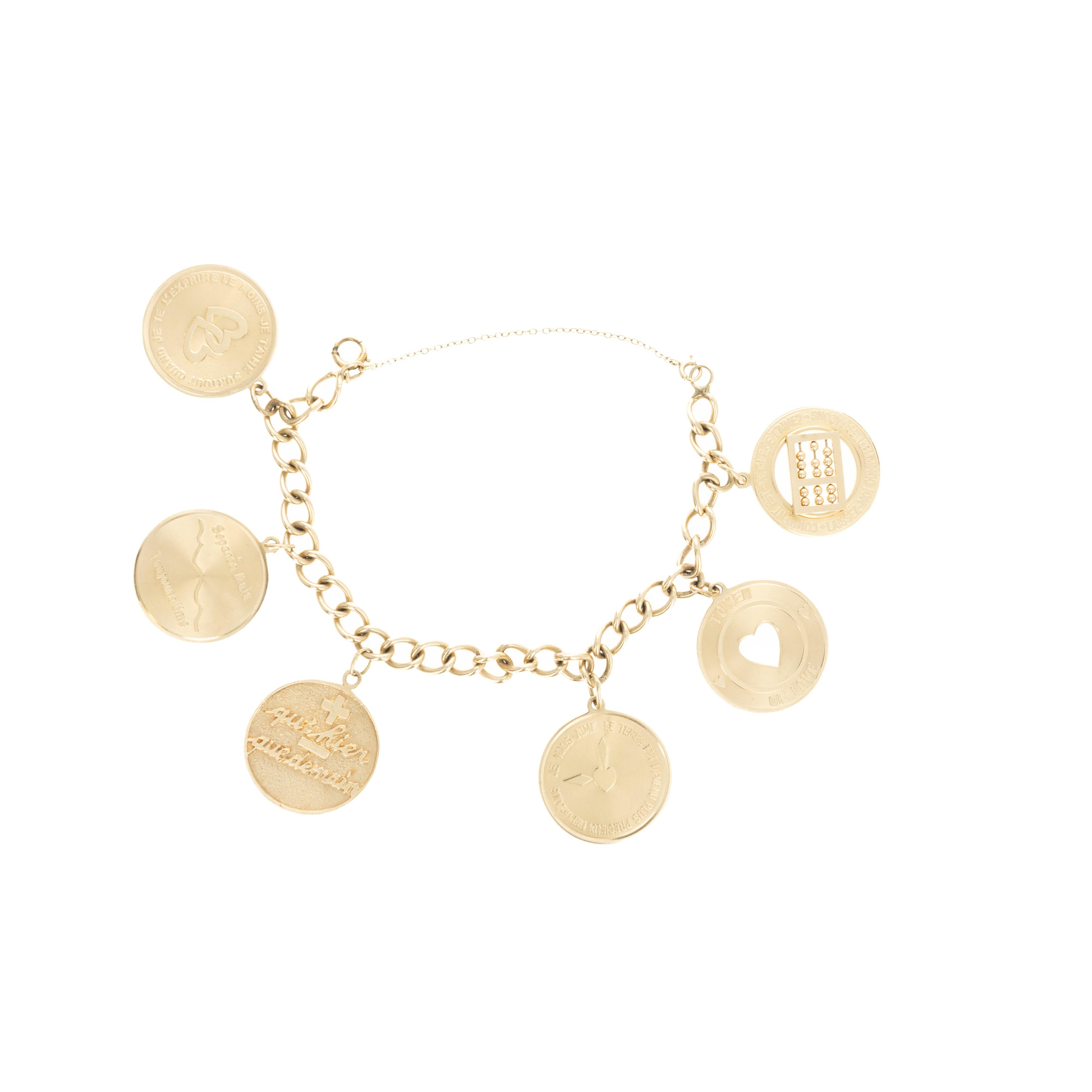 14K Vintage Französisches Love Token-Armband im Zustand „Hervorragend“ im Angebot in Cape May, NJ