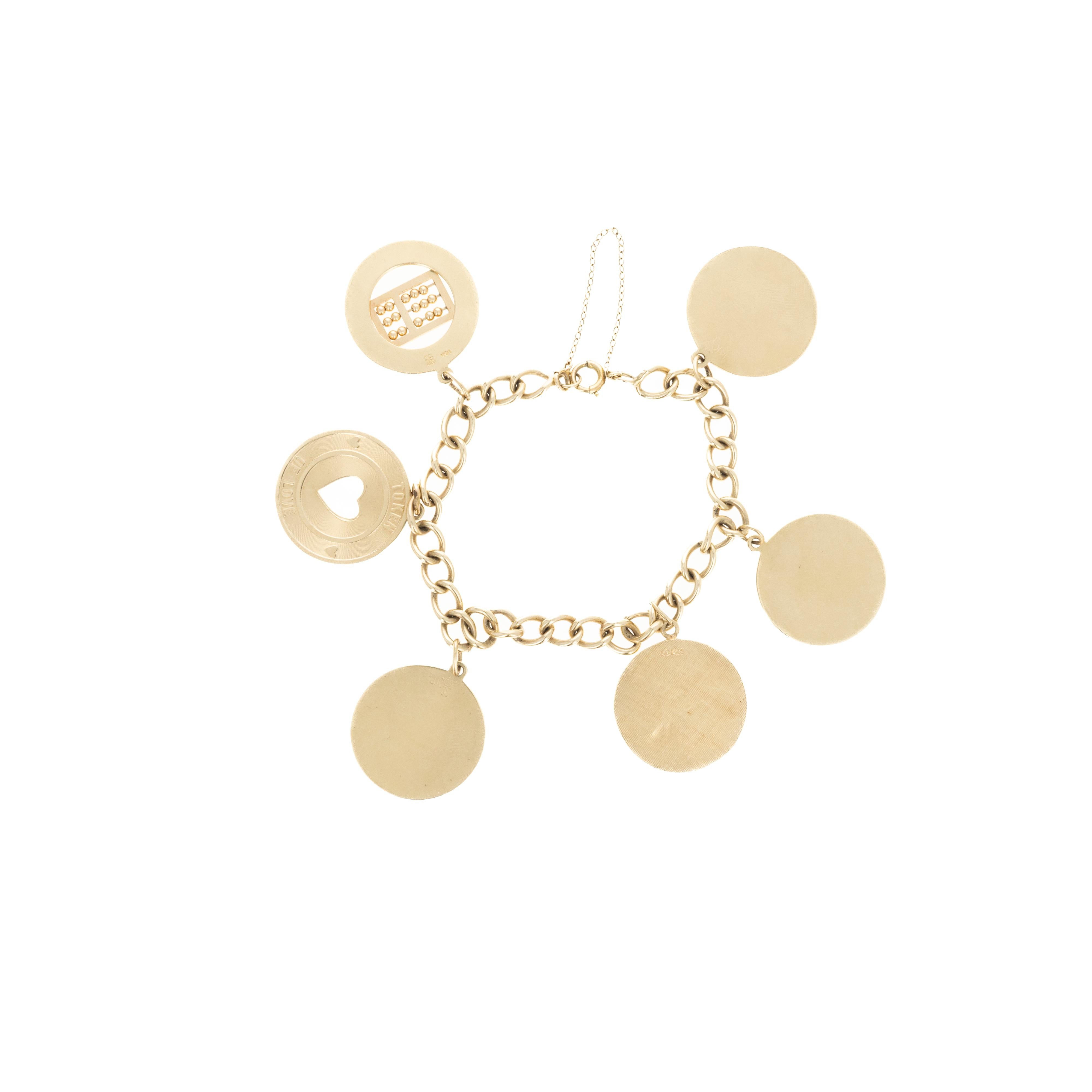 14K Vintage Französisches Love Token-Armband Damen im Angebot
