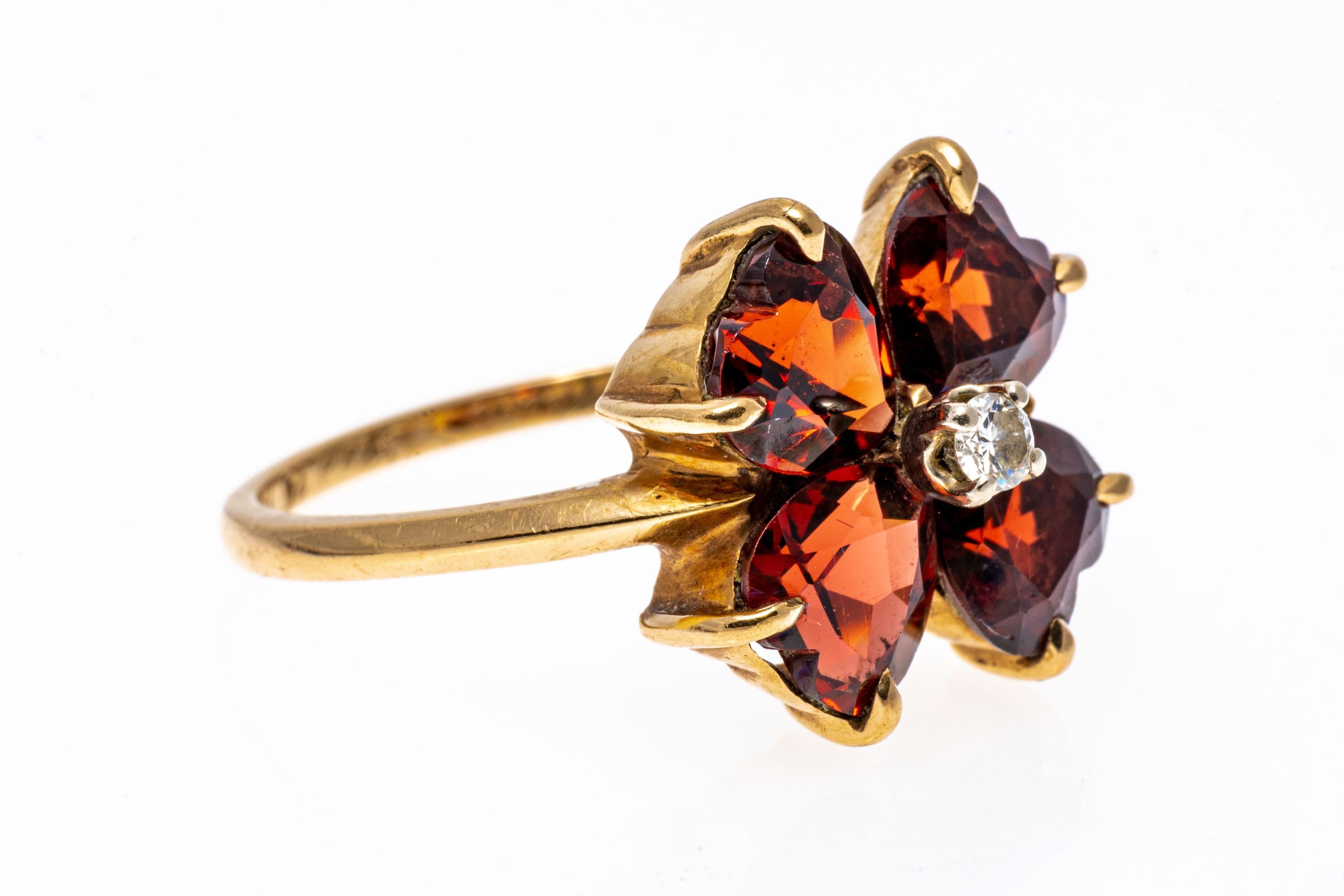 Heart Cut 14k Vintage Garnet and Diamond Clover Motif Ring