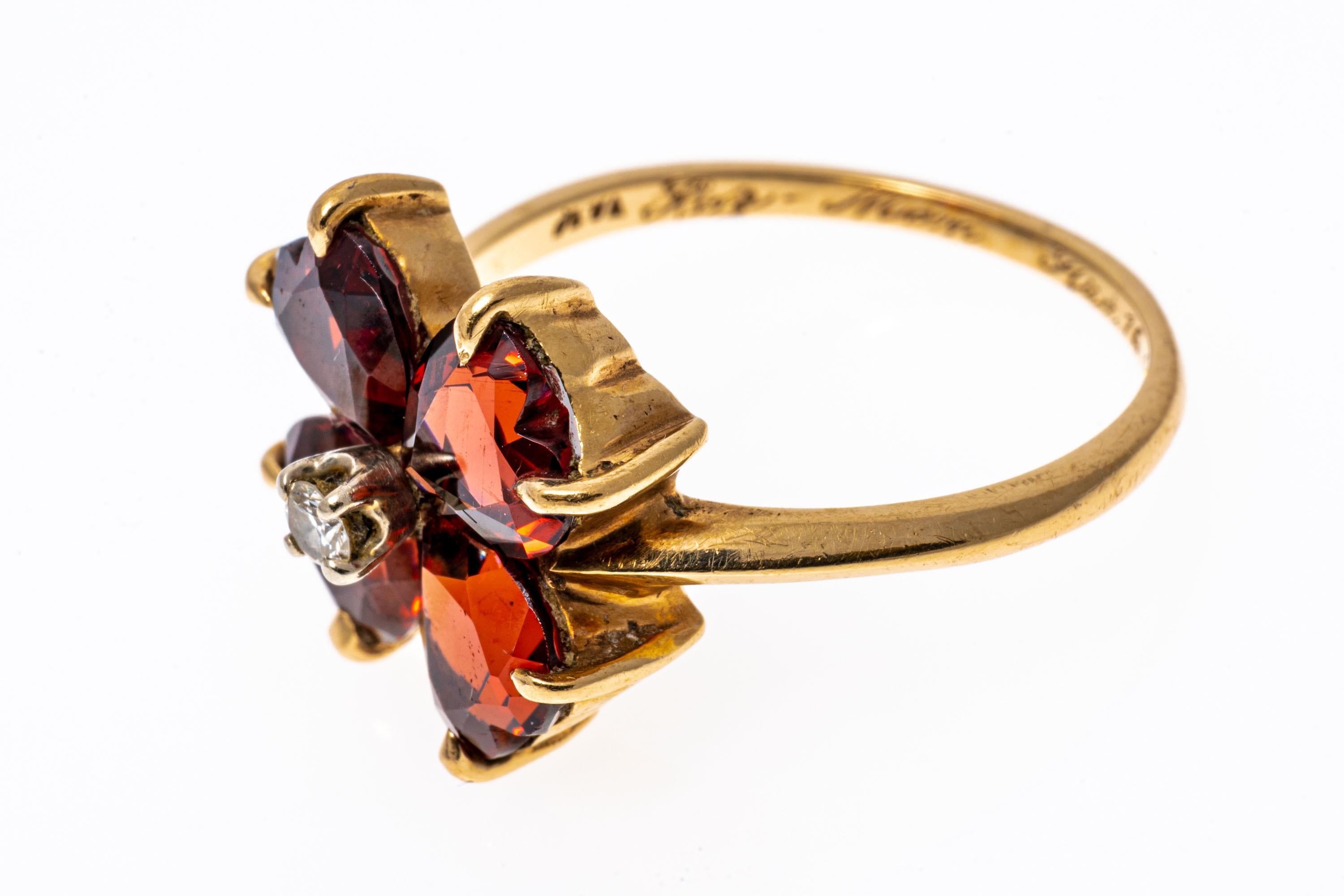 14k Vintage Garnet and Diamond Clover Motif Ring 1
