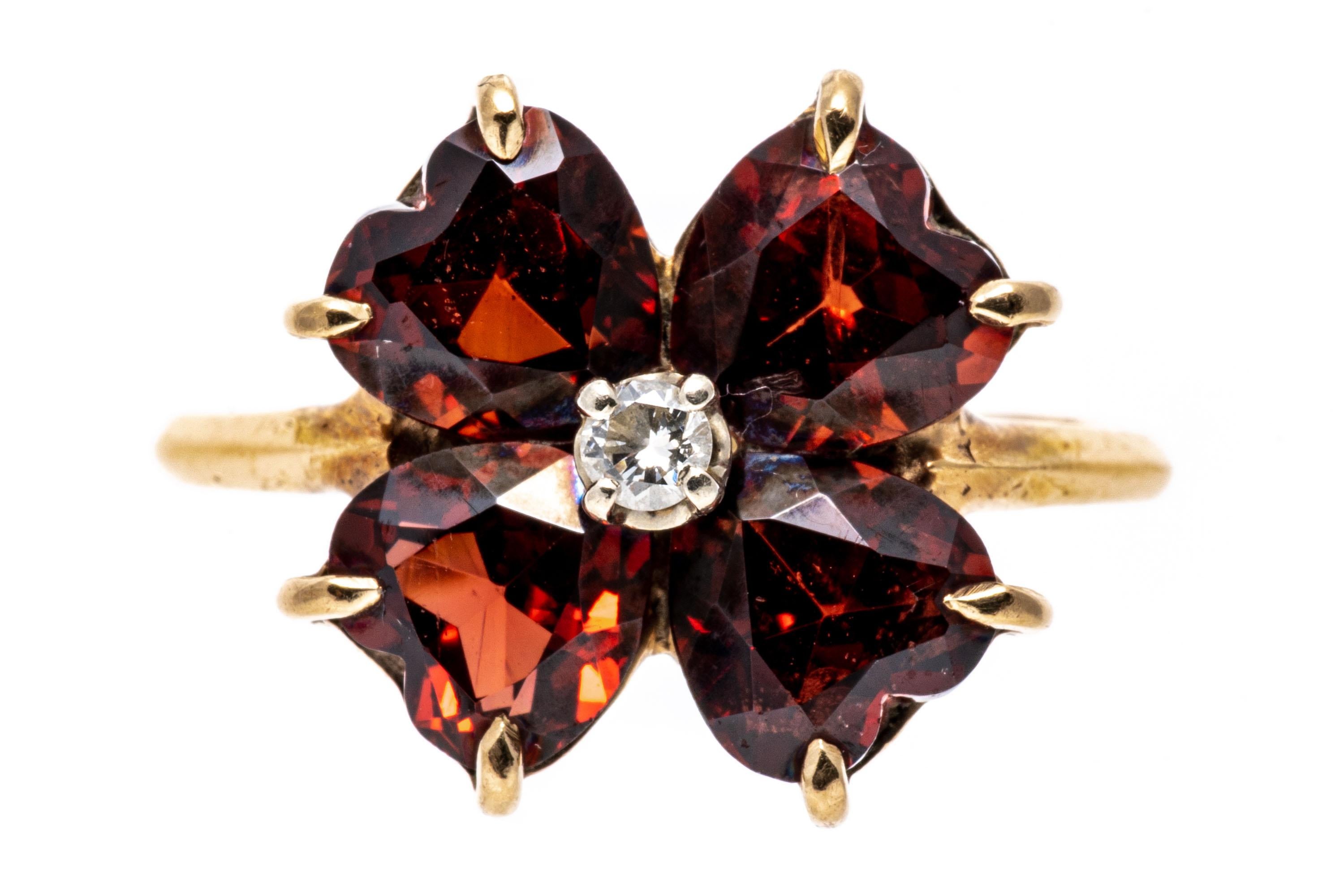 14k Vintage Garnet and Diamond Clover Motif Ring 4