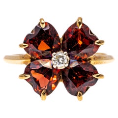 14k Vintage Garnet and Diamond Clover Motif Ring