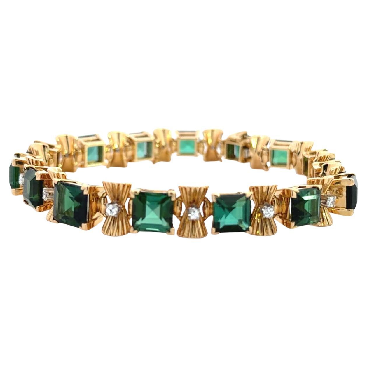 14k Vintage GUBELIN Tourmaline Diamond Bracelet For Sale