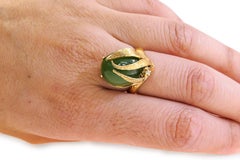 14 Karat Vintage Jade and Diamond Ladies Ring