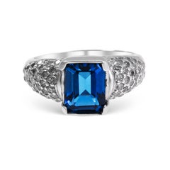 14 Karat Vintage London Blue Topaz and Diamond Ladies Ring