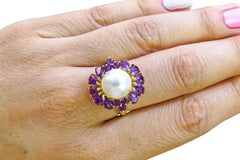 14K Vintage Pearl & Amethyst Ladies Ring.