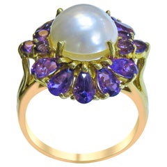 14K Vintage Pearl & Amethyst Ladies Ring. 