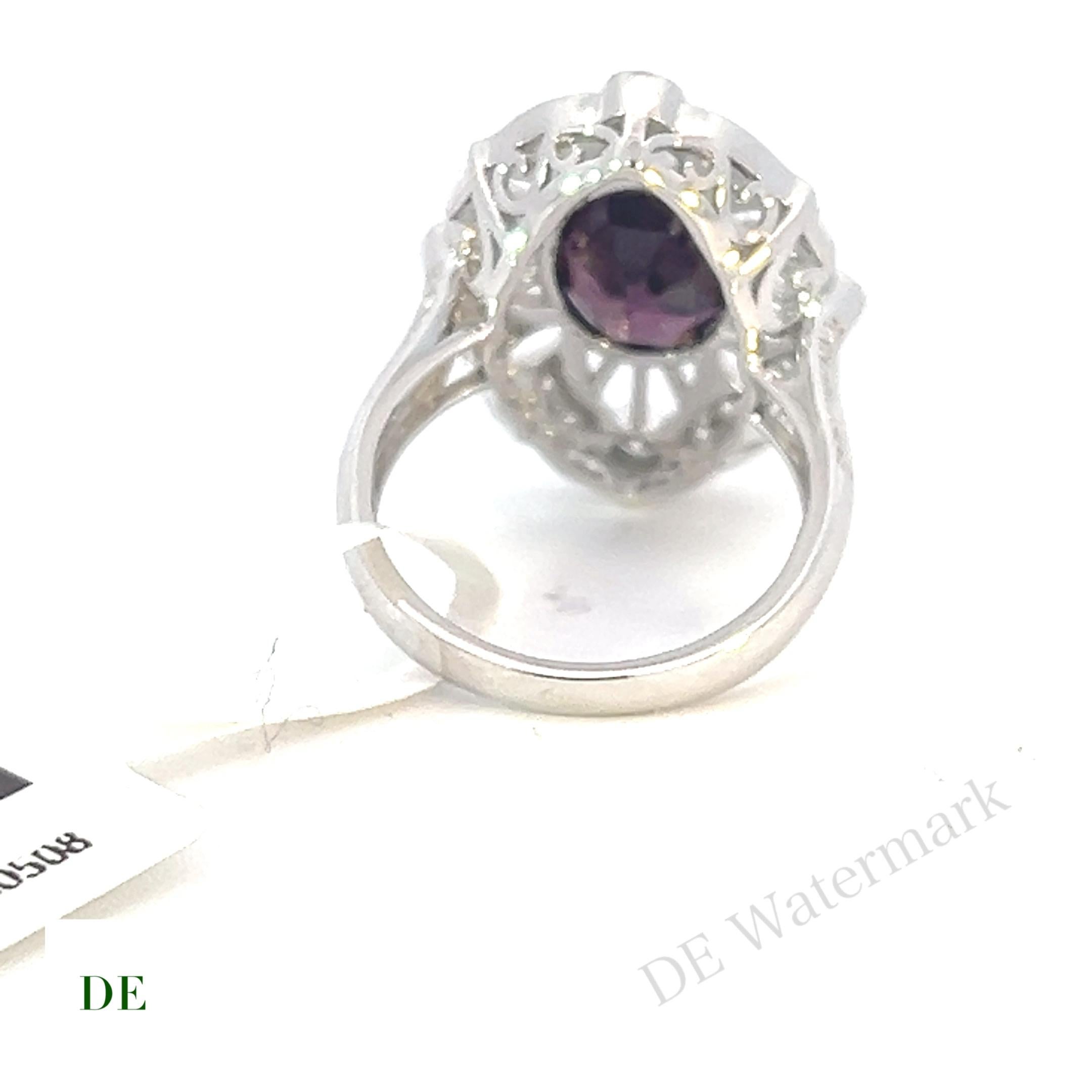 Oval Cut 14k Vintage Repo 3.72 ct Unheat Vivid Purple Spinel .57 Ct Diamond Ring w/ Cert For Sale