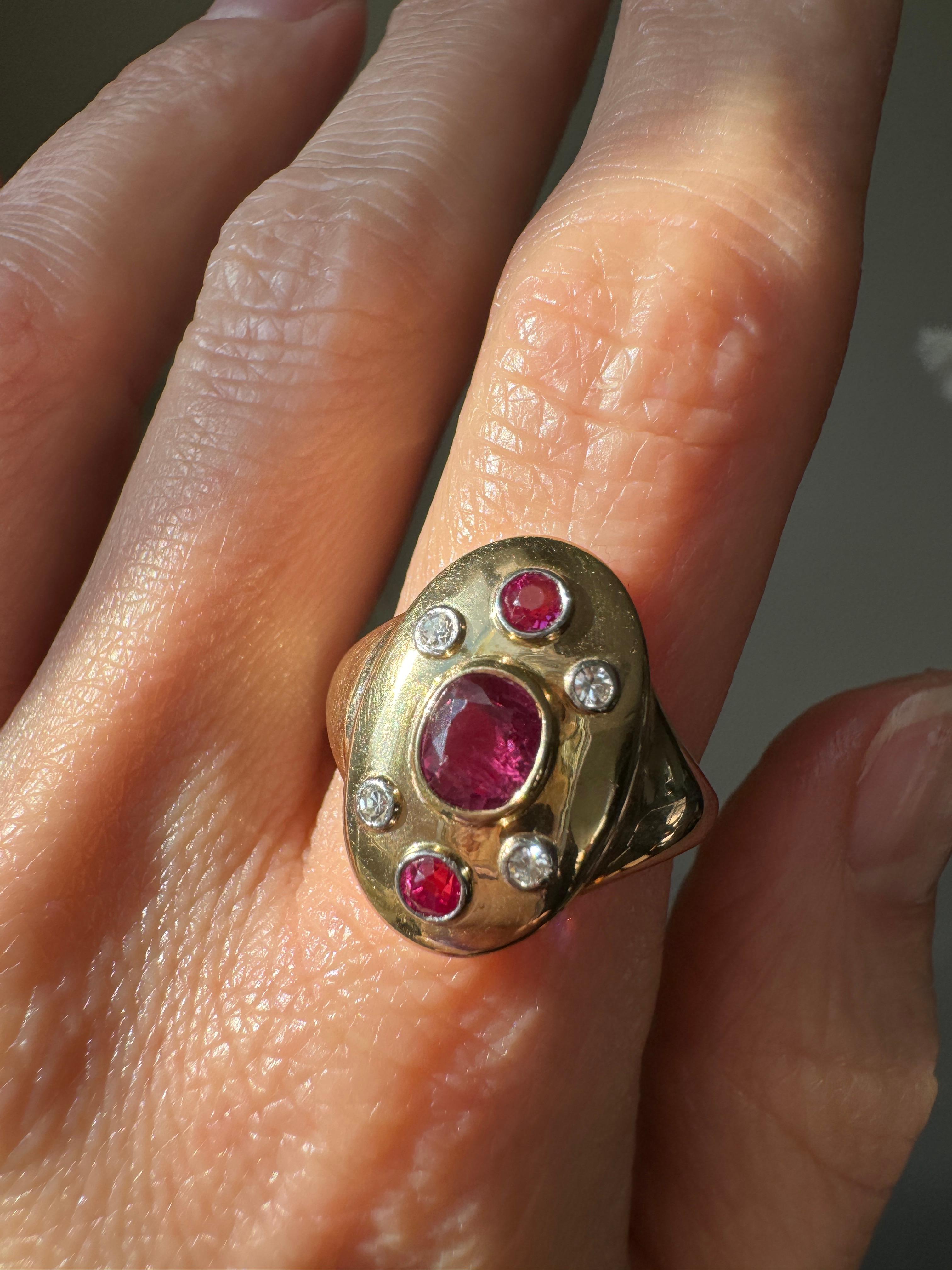 Women's 14k Vintage Ruby and Diamond Ring For Sale