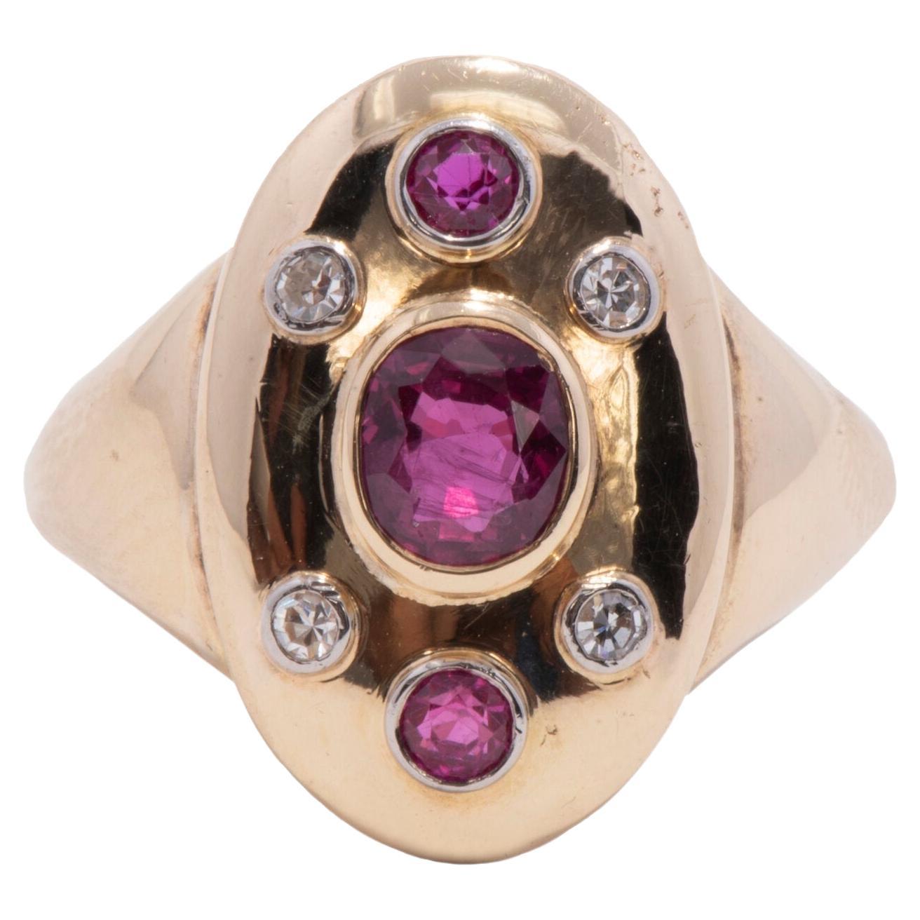 14k Vintage Ruby and Diamond Ring For Sale