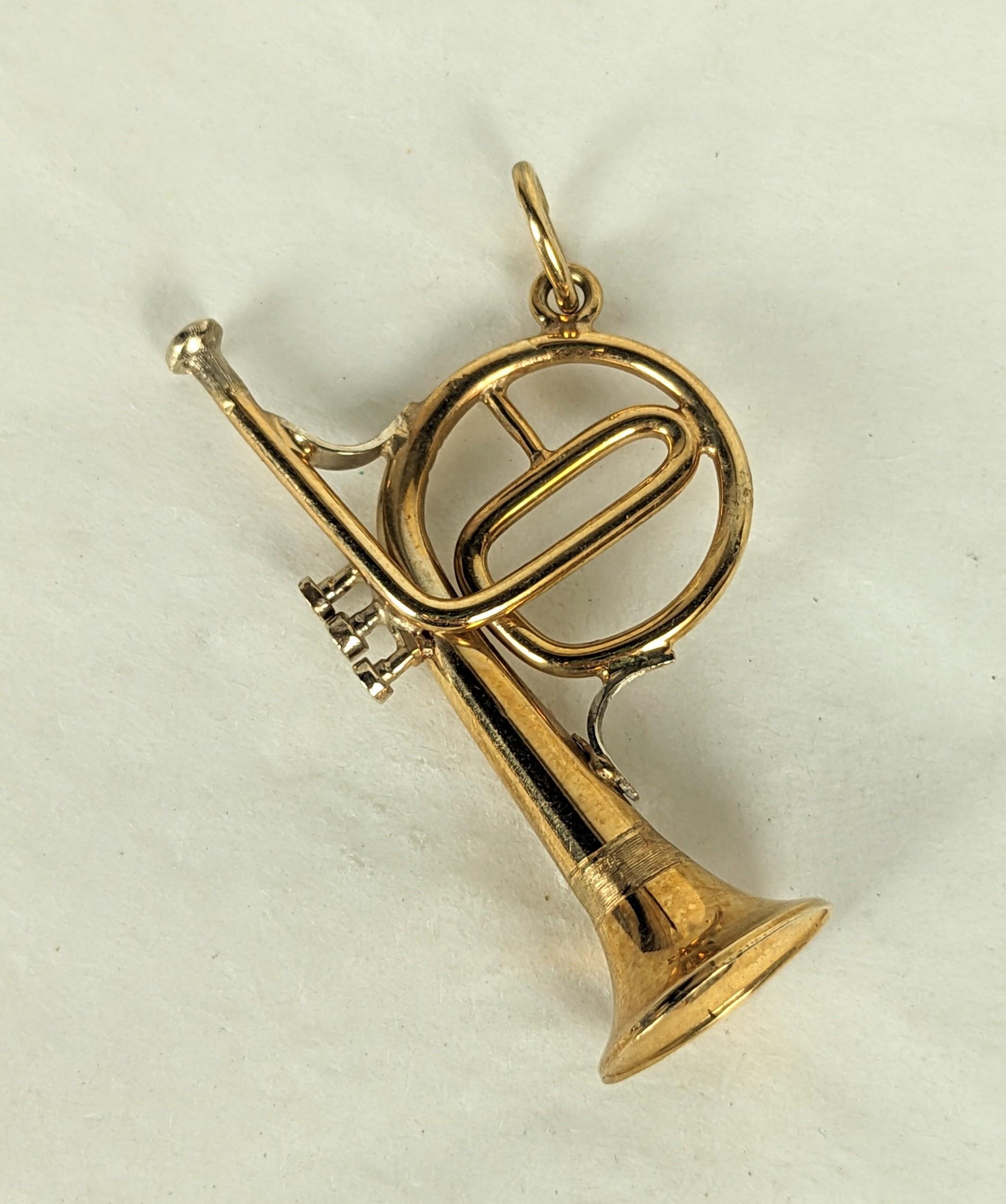 14K Vintage Trumpet Pendant In Excellent Condition For Sale In New York, NY