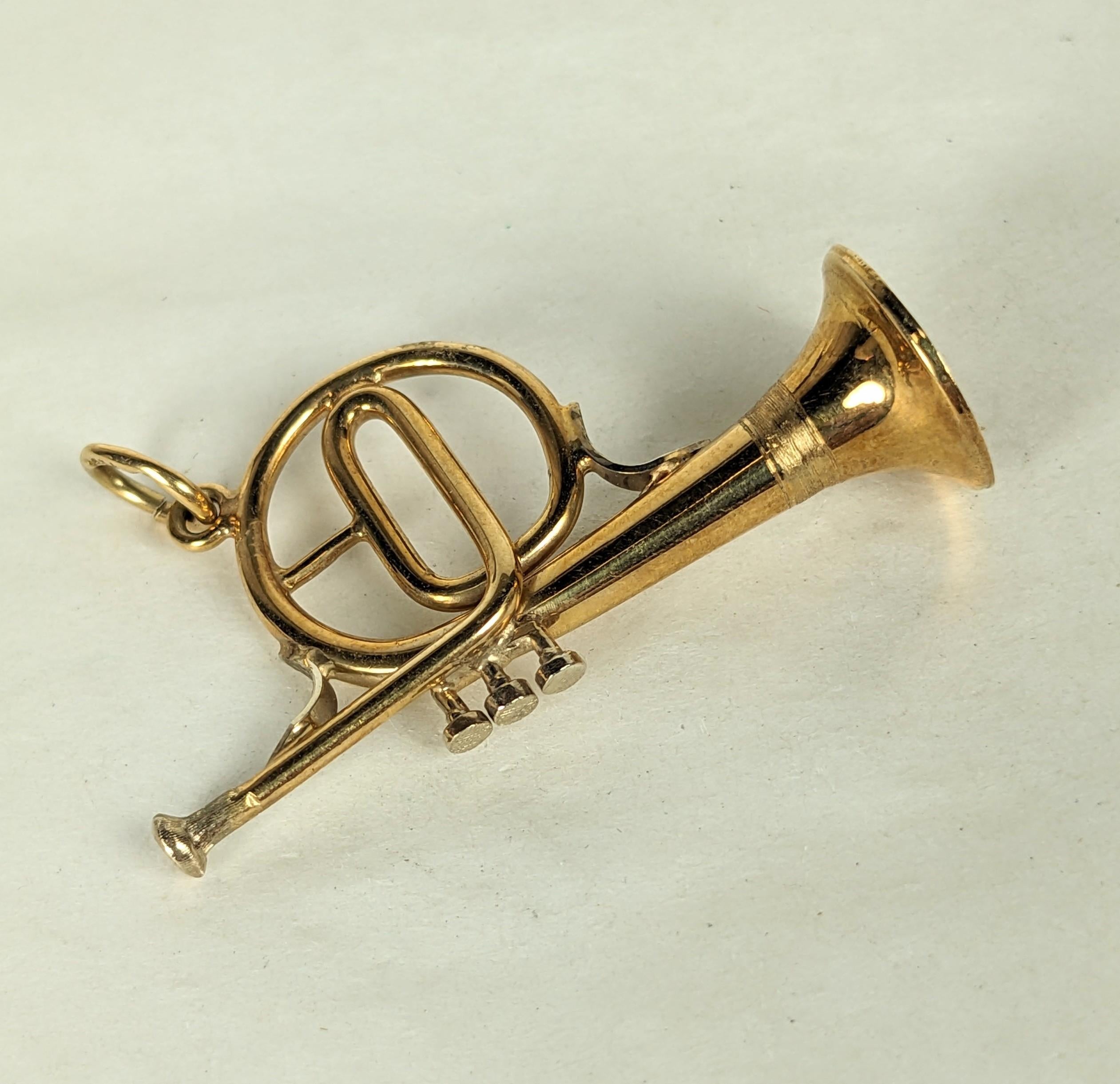Women's or Men's 14K Vintage Trumpet Pendant For Sale