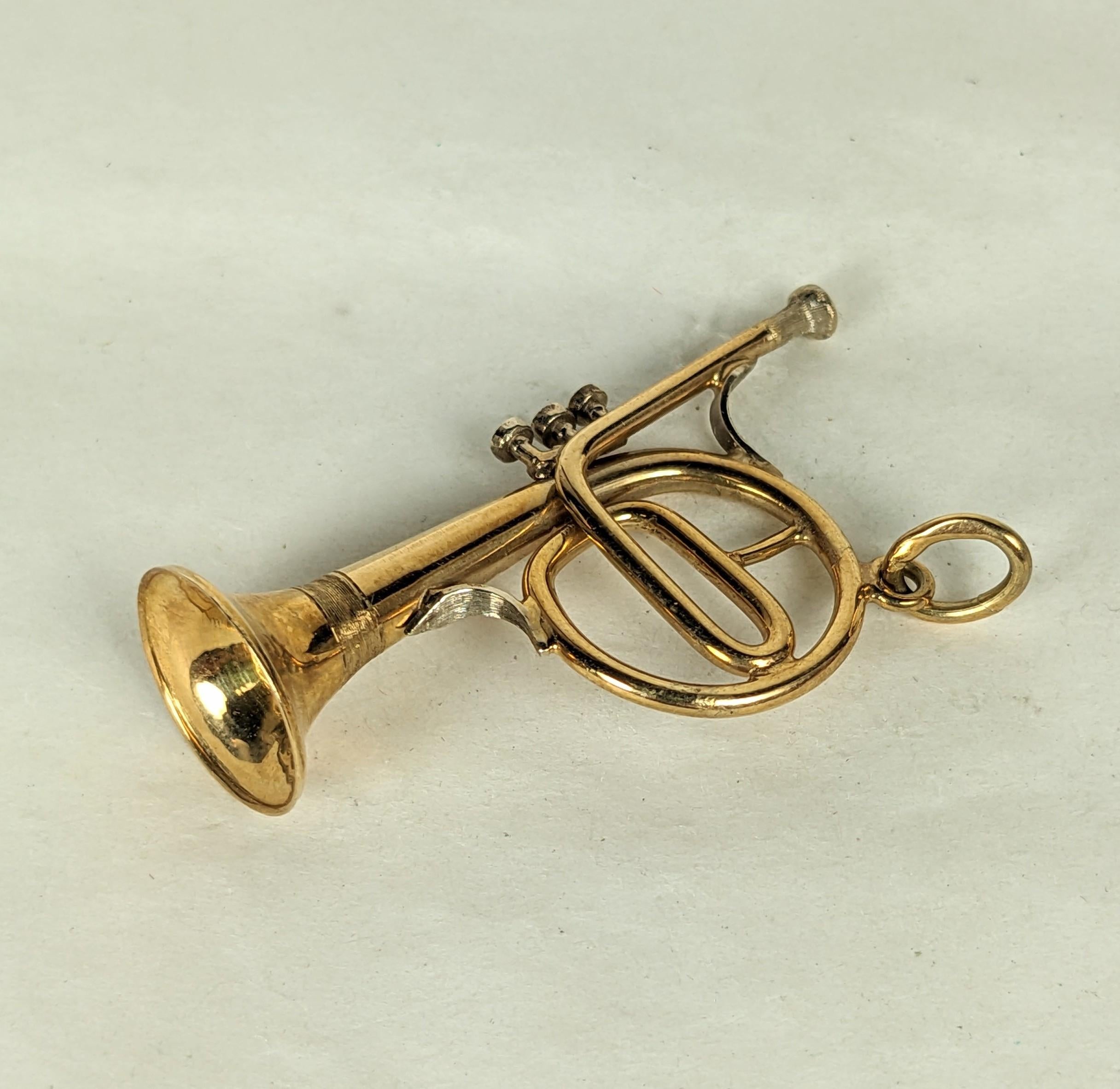 14K Vintage Trumpet Pendant For Sale 1