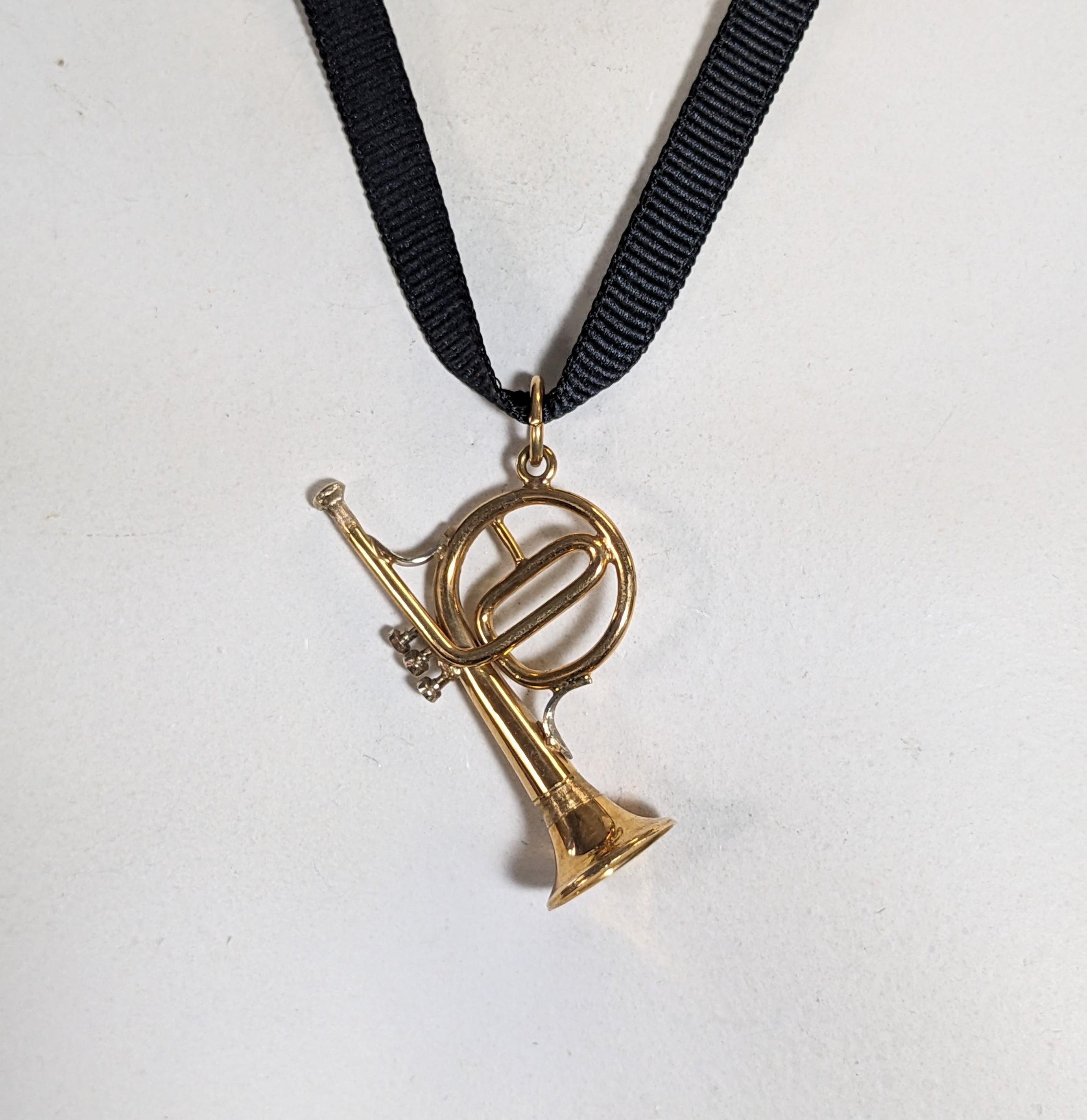 14K Vintage Trumpet Pendant For Sale 4