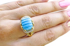 14 Karat Vintage Turquoise, Lemon Citrin, Blue Topaz and Diamond Ladies Ring