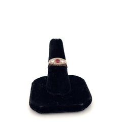 14K Vintage White Gold Ruby and Diamond Ring with Filigree