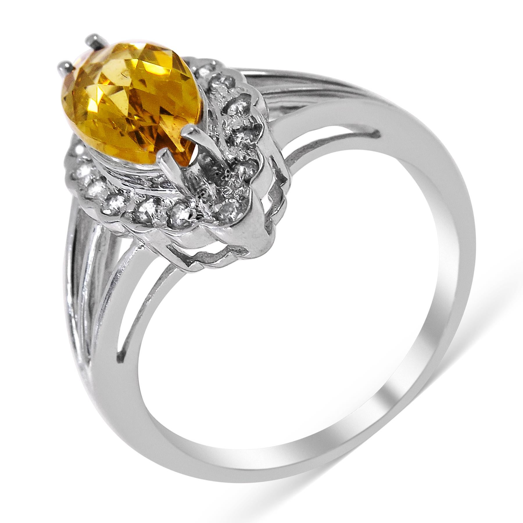 Art Deco 14 Karat Vintage Yellow Topaz and Diamond Ladies Ring For Sale