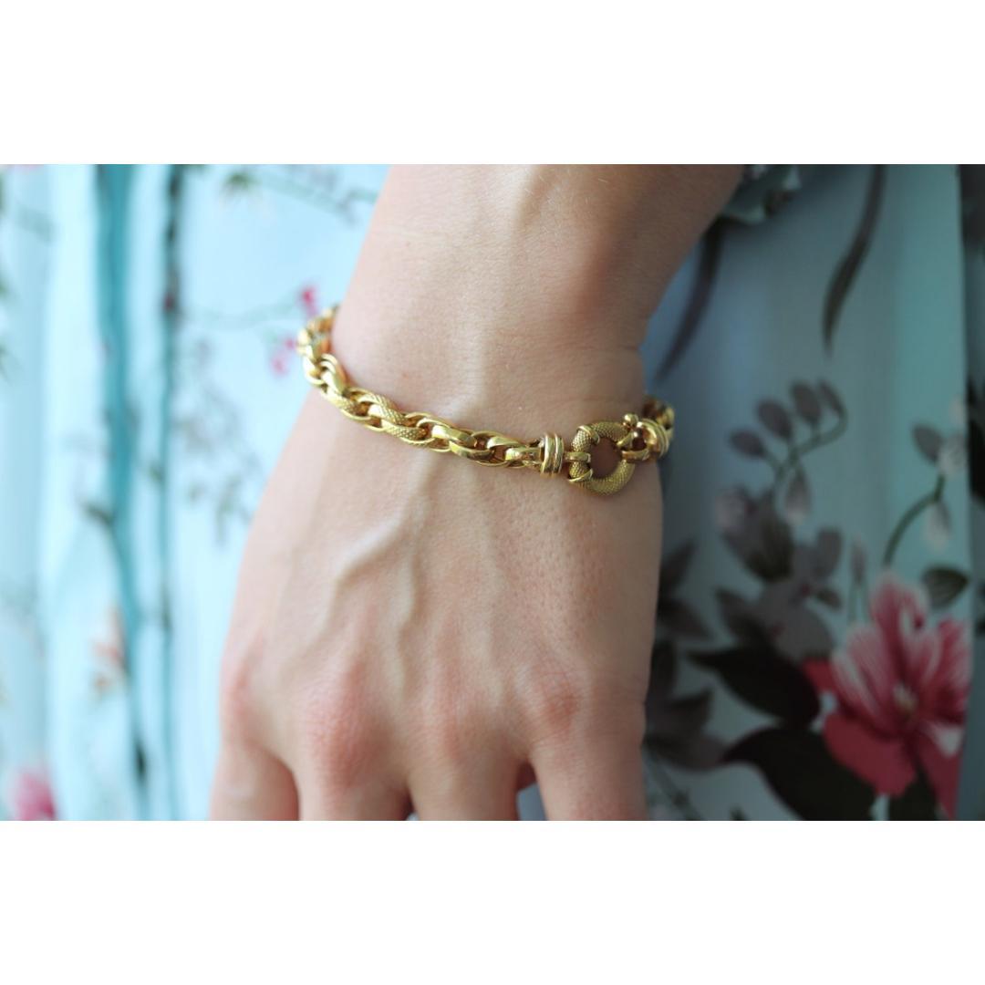 Bracelet tissé 14k. Bracelet de chaîne à maillons de corde en or jaune texturé Rolo Weave. 6