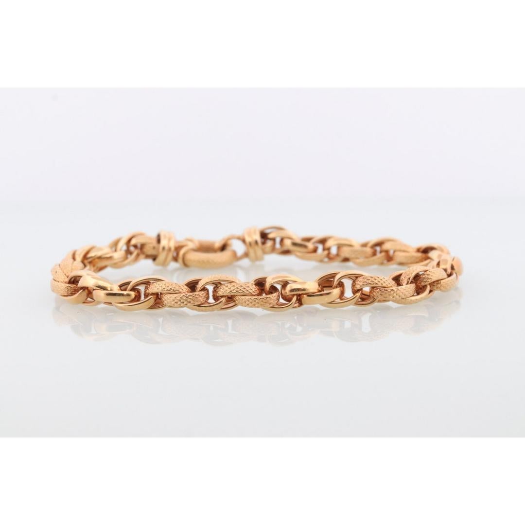 Bracelet tissé 14k. Bracelet de chaîne à maillons de corde en or jaune texturé Rolo Weave. Bon état à Port Charlotte, FL