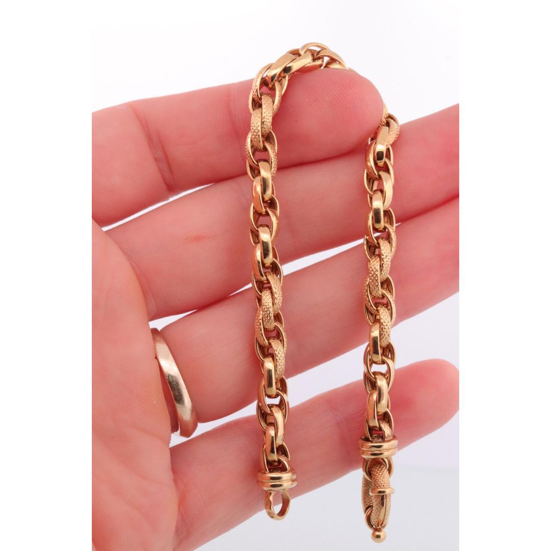  Bracelet tissé 14k. Bracelet de chaîne à maillons de corde en or jaune texturé Rolo Weave. Pour femmes 