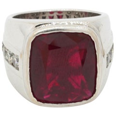 14K WG 13.20ct VS Diamond & Synthetic Ruby Men's Ring