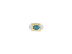 14K WG & 18K YG Blue-Green Tourmaline & Dia. Two-Tone Ring- SZ6.25