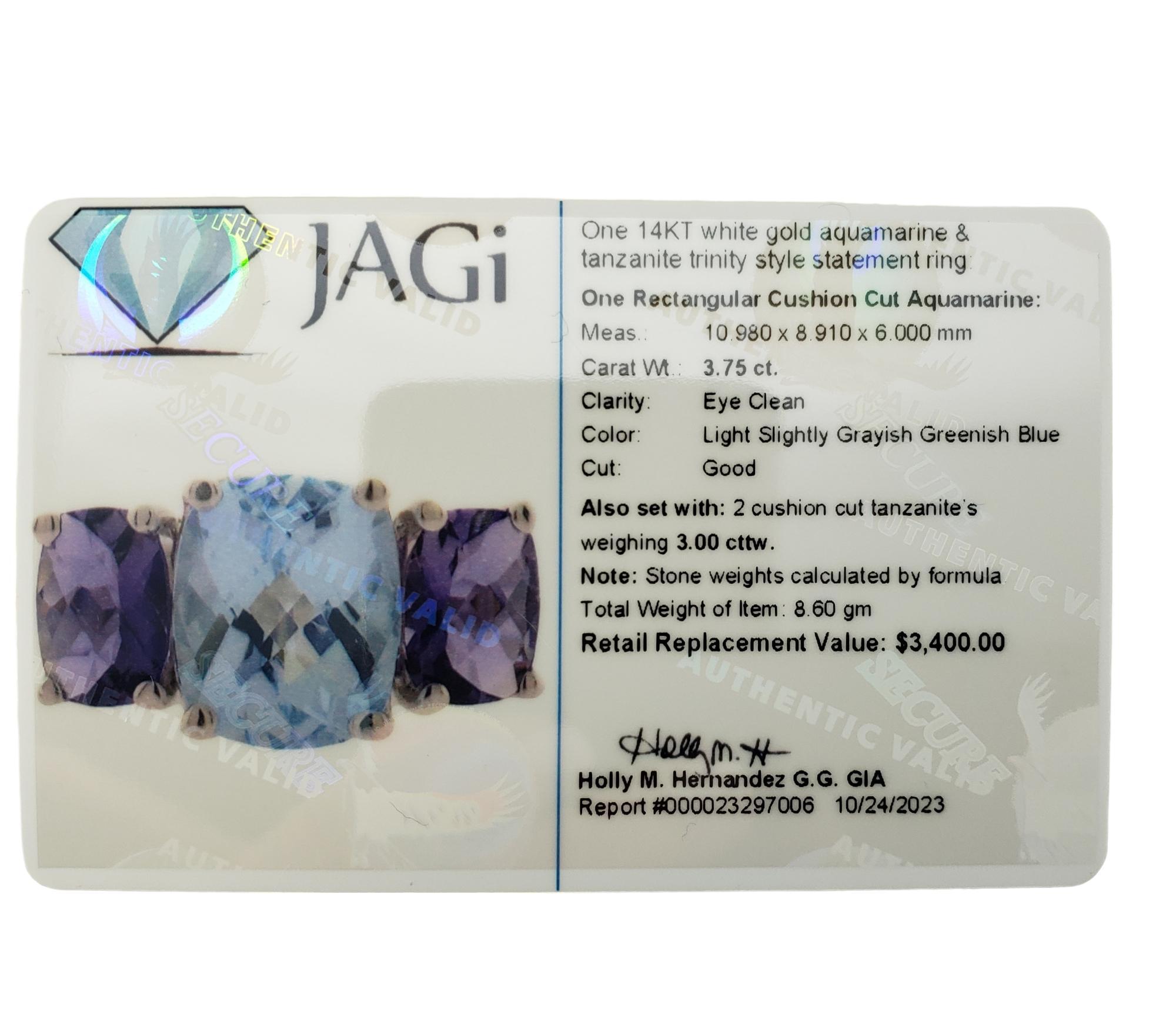 14K WG Aquamarine & Tanzanite Ring Size 6.5 #15763 For Sale 5
