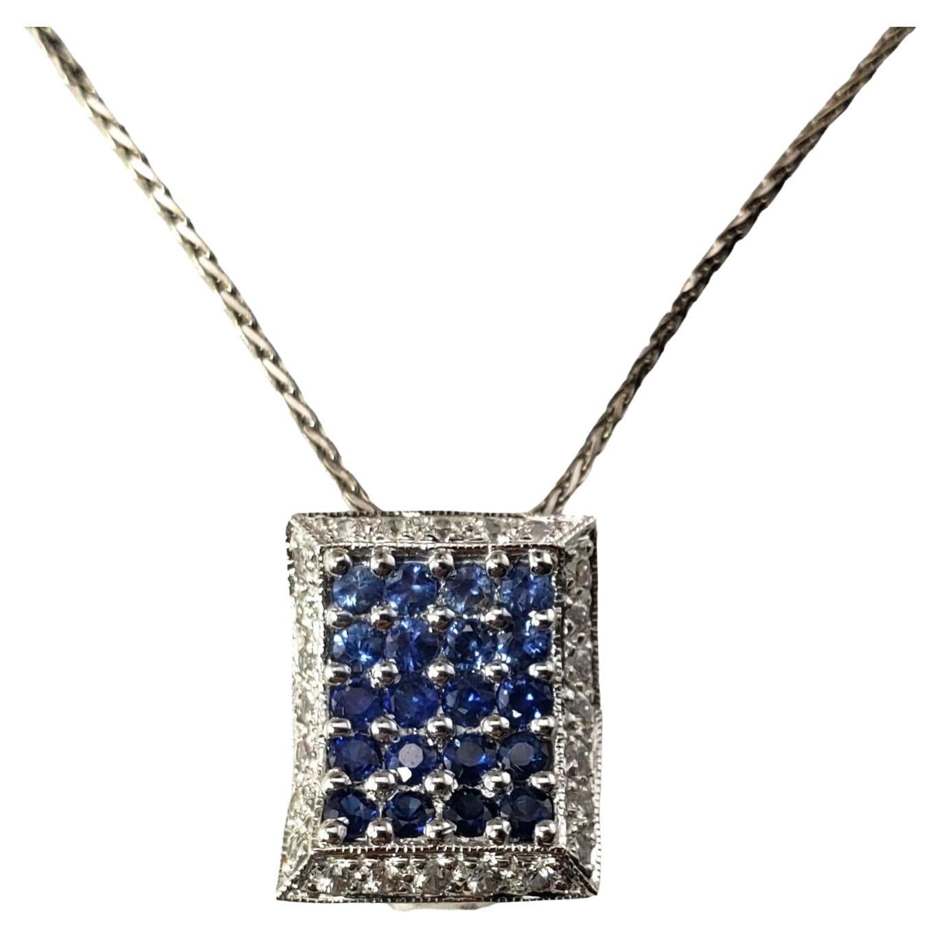  14K WG Blue and White Sapphire Pendant Necklace #15573 For Sale