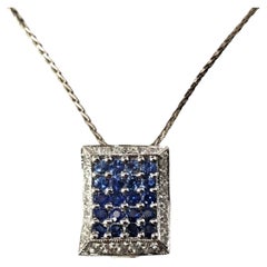 Vintage  14K WG Blue and White Sapphire Pendant Necklace #15573