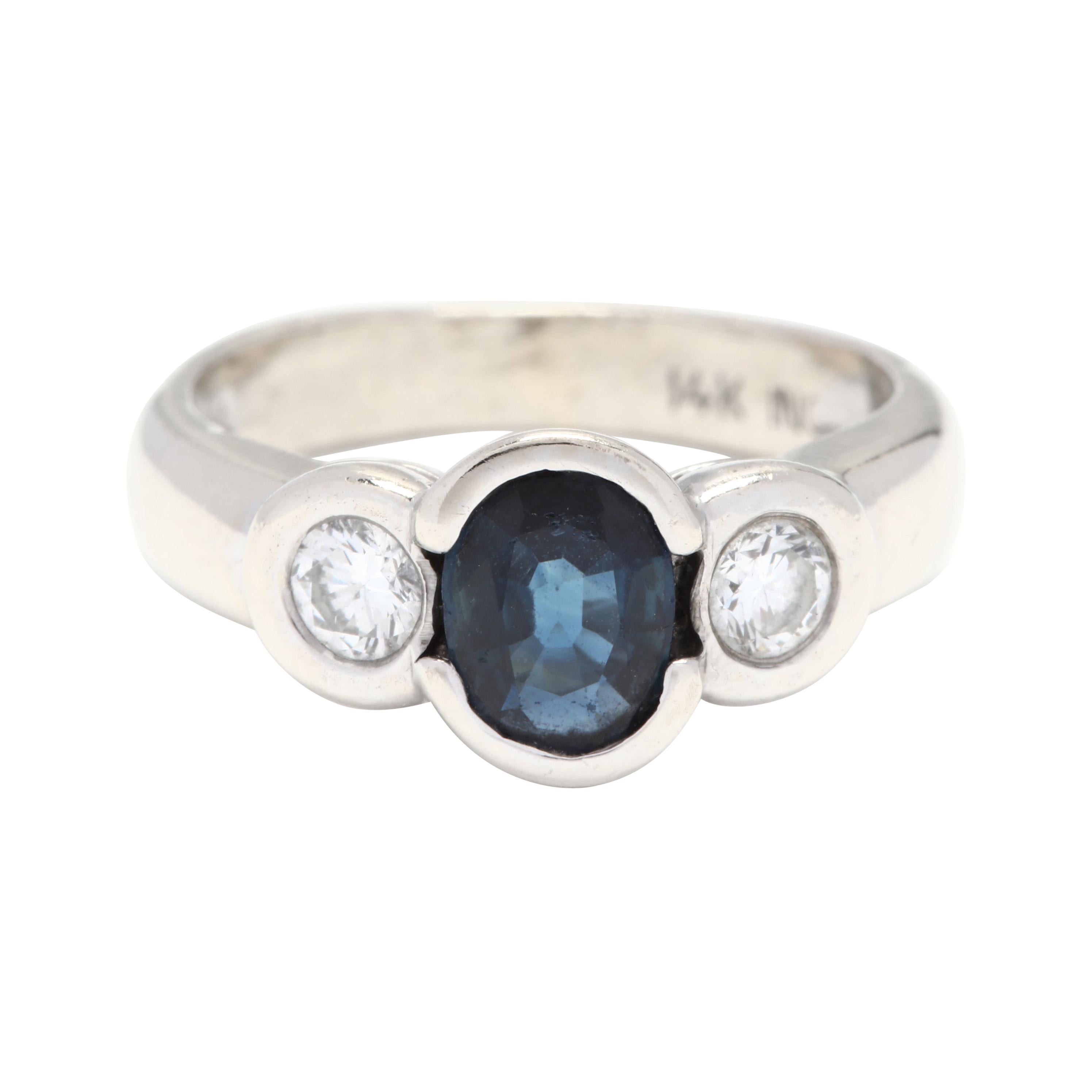 14k WG, Blue Sapphire 
Diamond Engagement Ring, September Birthstone Ring