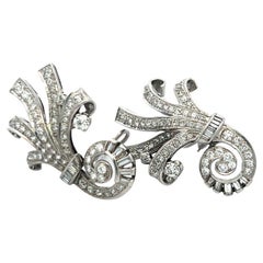 14K WG Clip On Earrings with 4.14 Carat Old European Cut & Baguette Diamonds