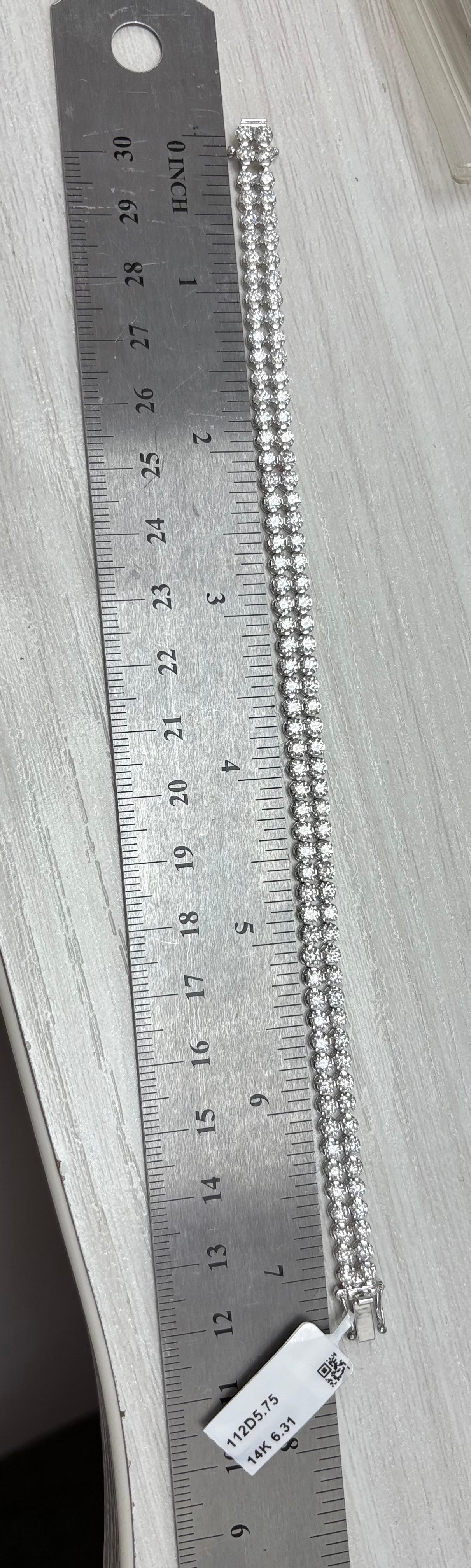 14K WG DIAMANT 2-ROW TENNIS BRACELET 5.75 cttw Pour femmes en vente
