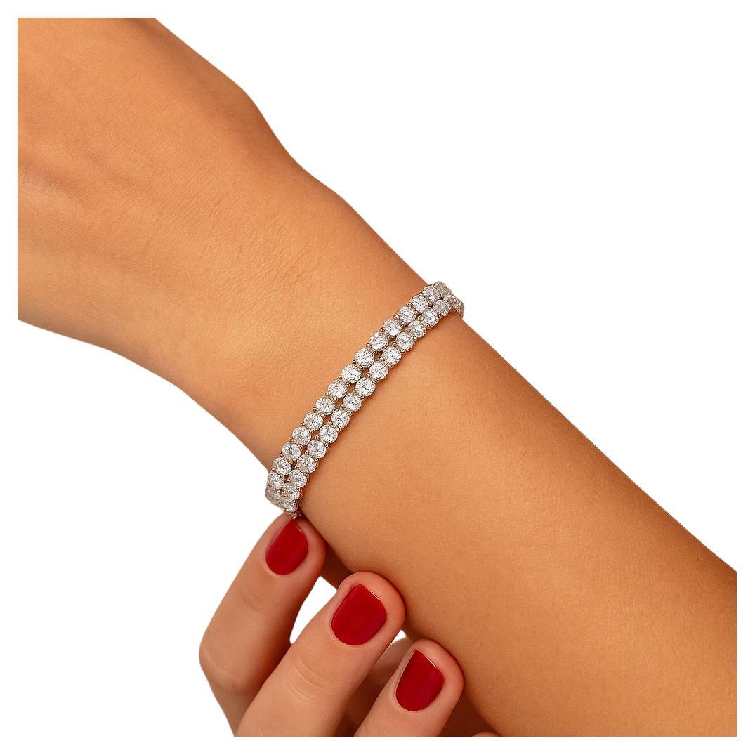 14K WG DIAMANT 2-ROW TENNIS BRACELET 5.75 cttw en vente