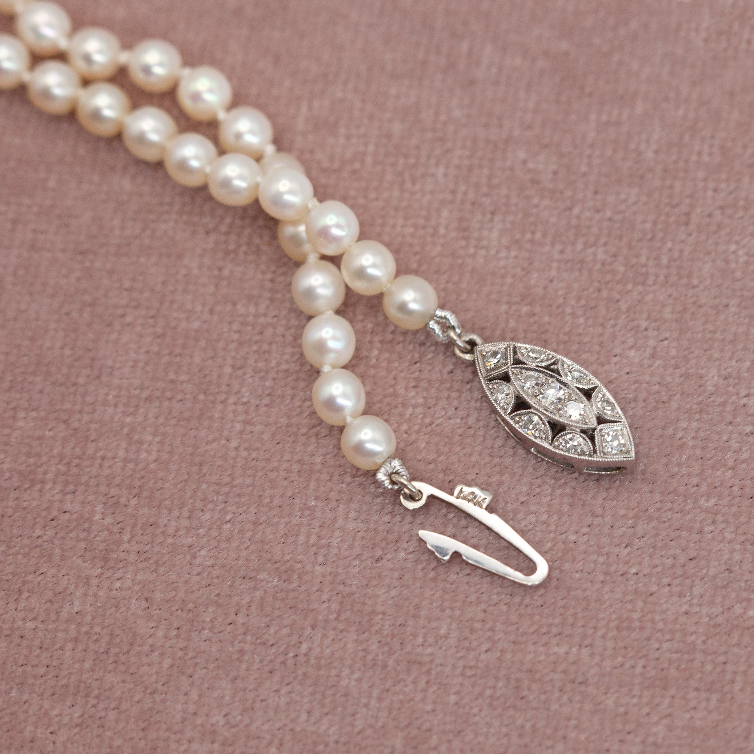 14K WG Diamond GIA Certified Natural Pearl Necklace For Sale 1