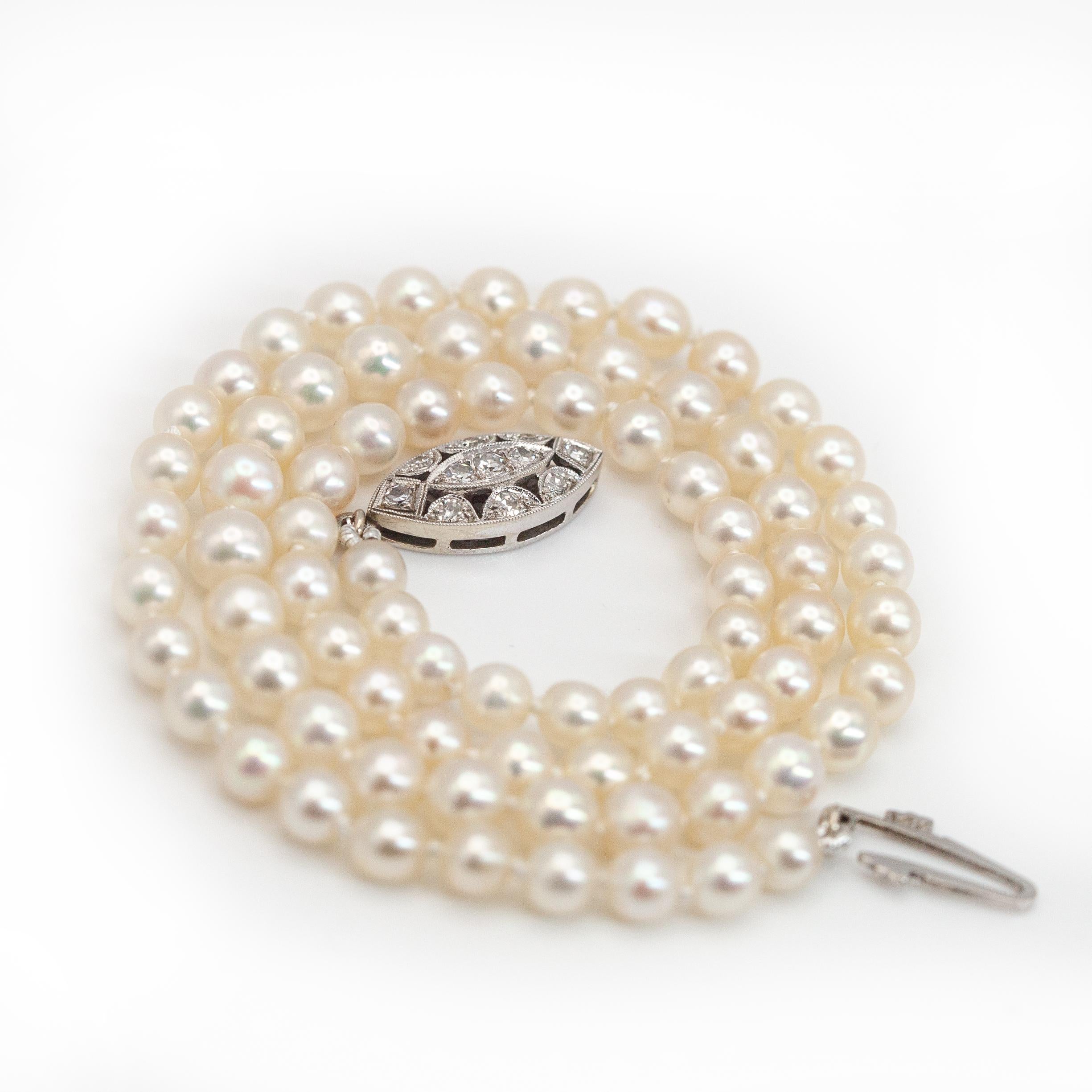 14K WG Diamond GIA Certified Natural Pearl Necklace For Sale 2