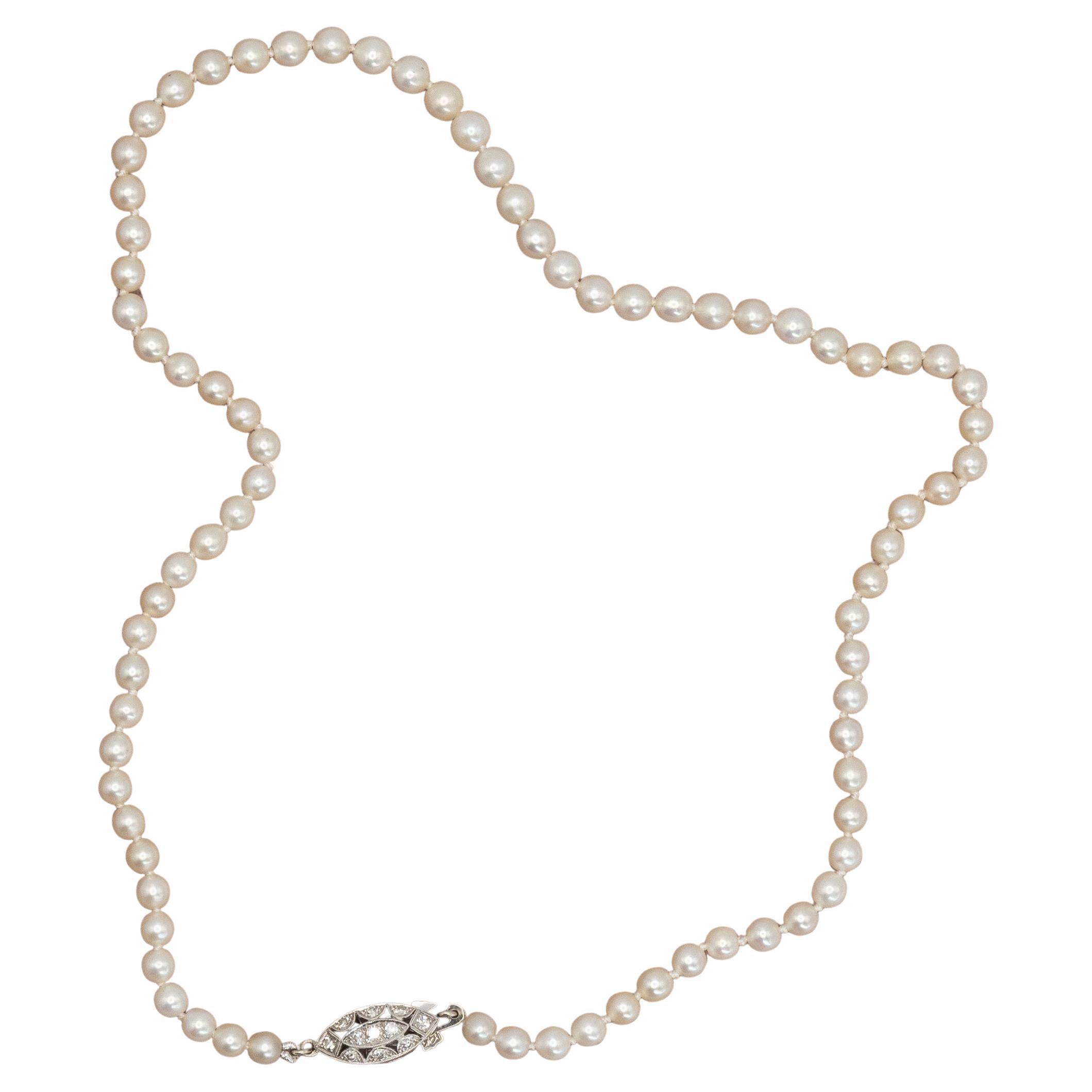 14K WG Diamond GIA Certified Natural Pearl Necklace