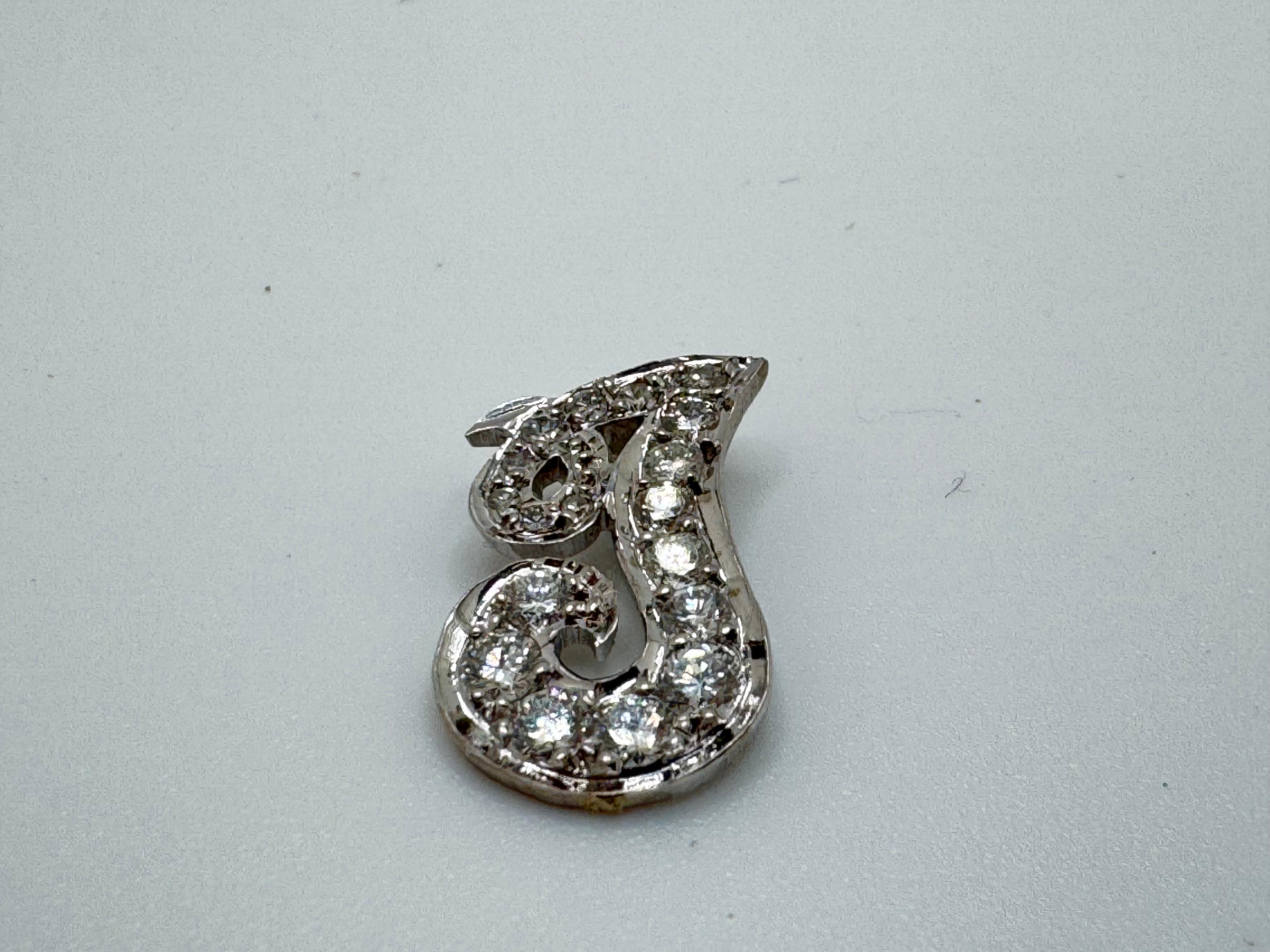 da uomo o donna 14K WG Diamante J Iniziale Script in vendita