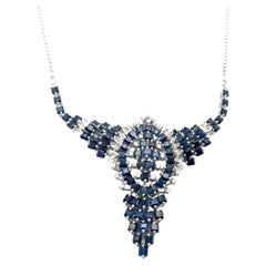 14K WG Pendant Necklace with 0.75 Carat Round G SI Diamonds & 9.6 Carat Sapphire