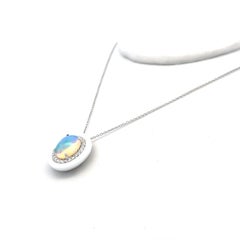 14K WG Pendant Necklace with 1.98 Carat Round H VS1 Diamonds & 1.98 Carat Opal