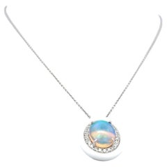 14K WG Pendant Necklace with 1.98 Carat Round H VS1 Diamonds & 1.98 Carat Opal